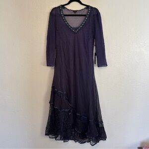 New Komarov violet plum Purple Long Sleeve Lace wedding guest Dress 1X